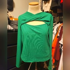 Green long sleeve cut out top